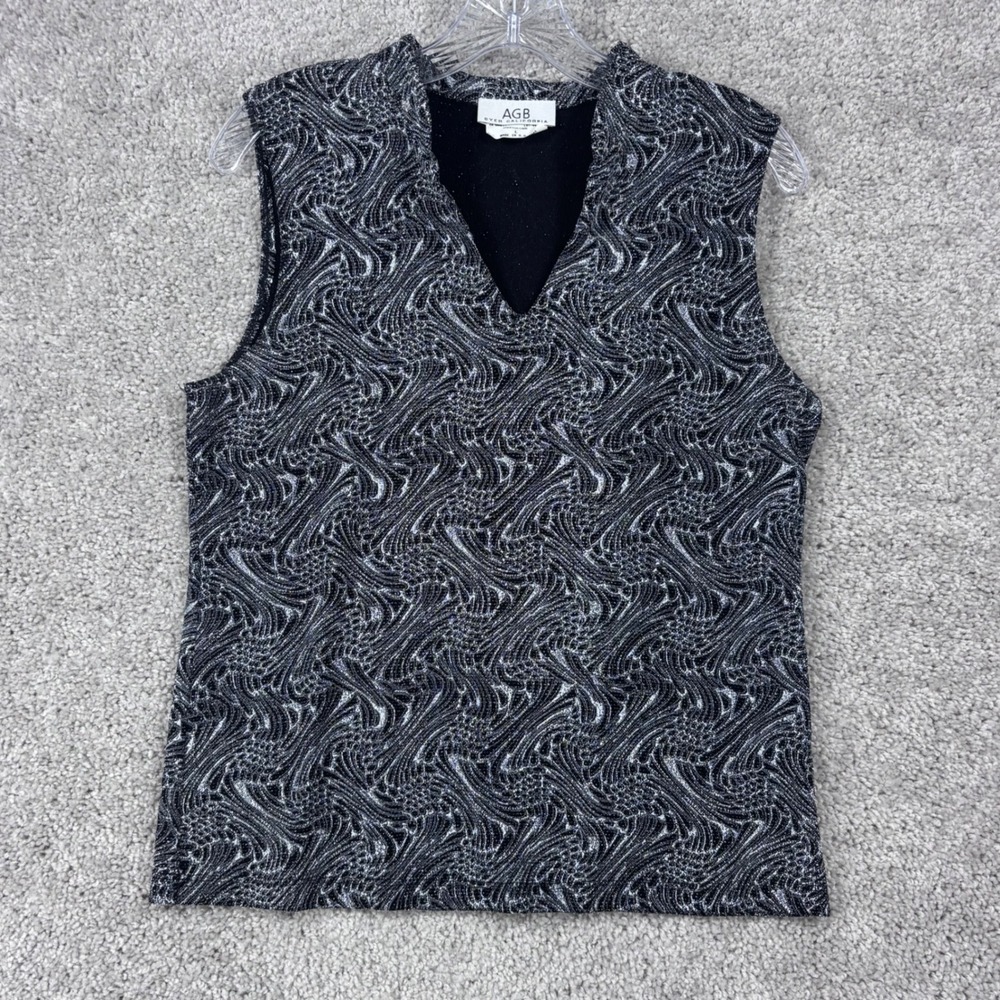 AGB‎ Byer California Womens Large Black Silver Metallic  Sleeveless V-Neck Top